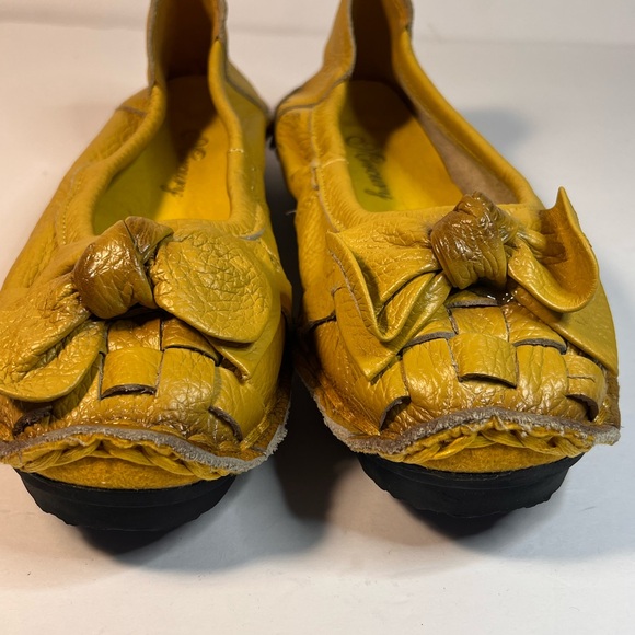 Yellow Leather Bow Flats with Elastic Edges - Picture 9 of 10